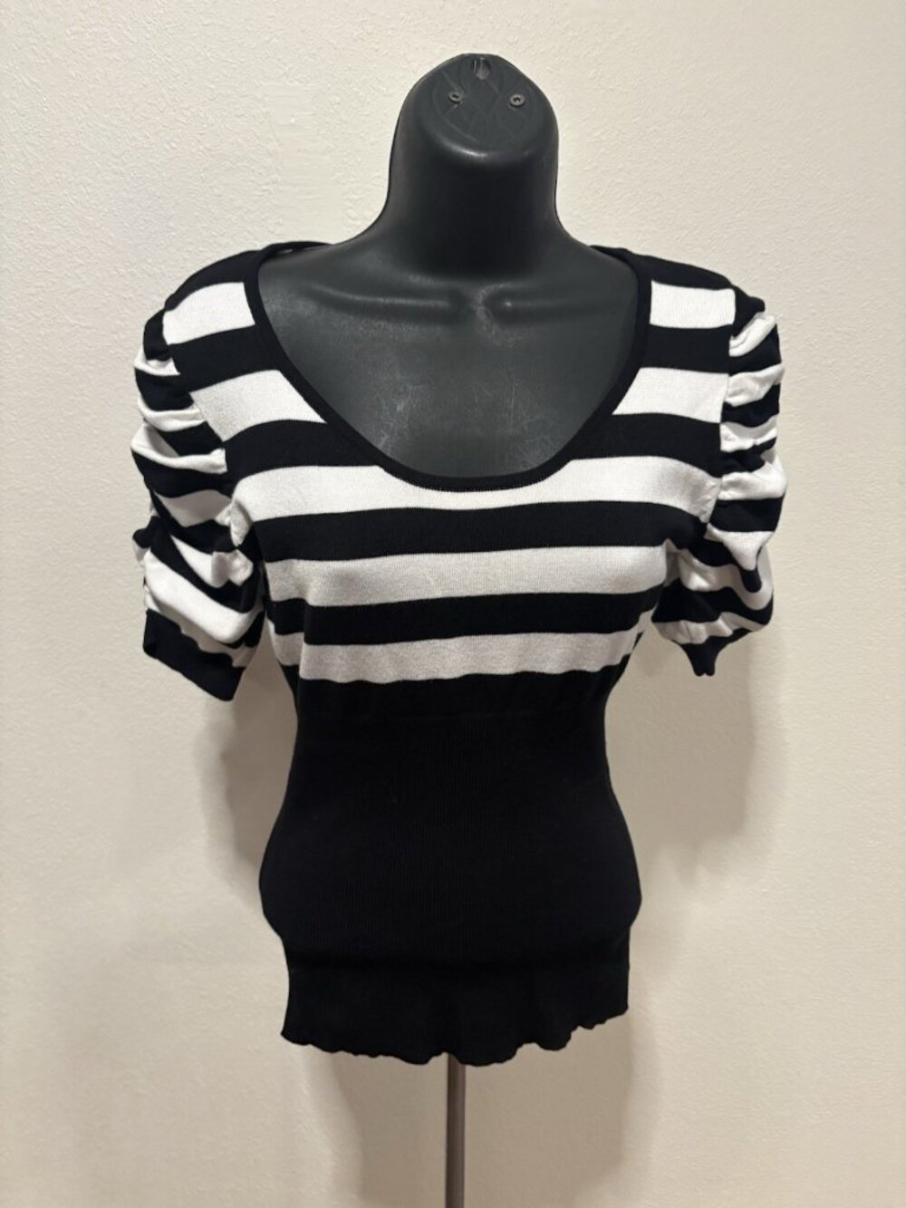 Dots Ballon Sleeve Pullover Knit Blouse Junior Womens S Small Black White
